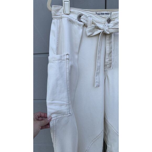 Free People We The Free Ivory Women Dunes Wide-Leg Tie Slouchy Jeans Pants Sz 26 - Picture 14 of 16